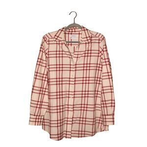FOXCROFT FOR APPLESEED'S‎ $99 Red White Plaid Wrinkle Free Button Down Size 14